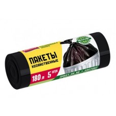 180л AV Пакеты для садового и строительного мусора Повыш прочность ПВД 180л, 5шт рулон черные